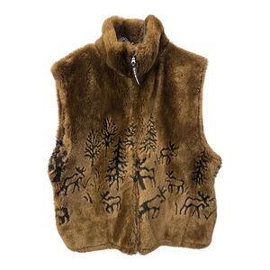 Black Mountain Outdoors Vintage 90’s Faux Fur Zip Up wildlife and tree design L